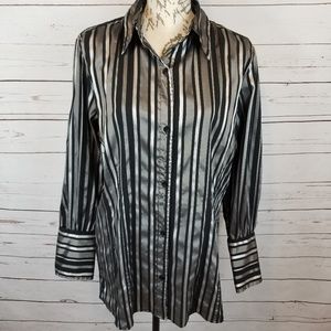 Ashley Stewart Metallic Button Down Stripe Top 14
